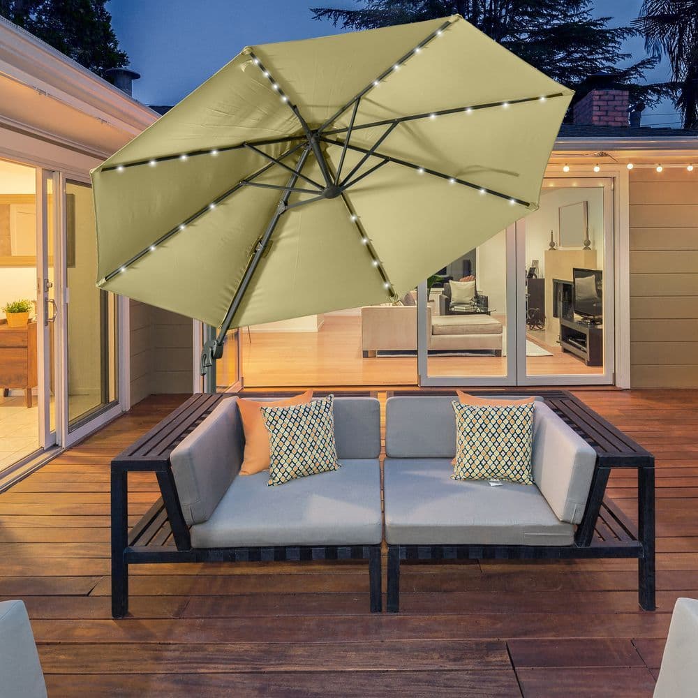 image-3m Cantilever Parasol Patio Umbrella with LED Solar Light Beige