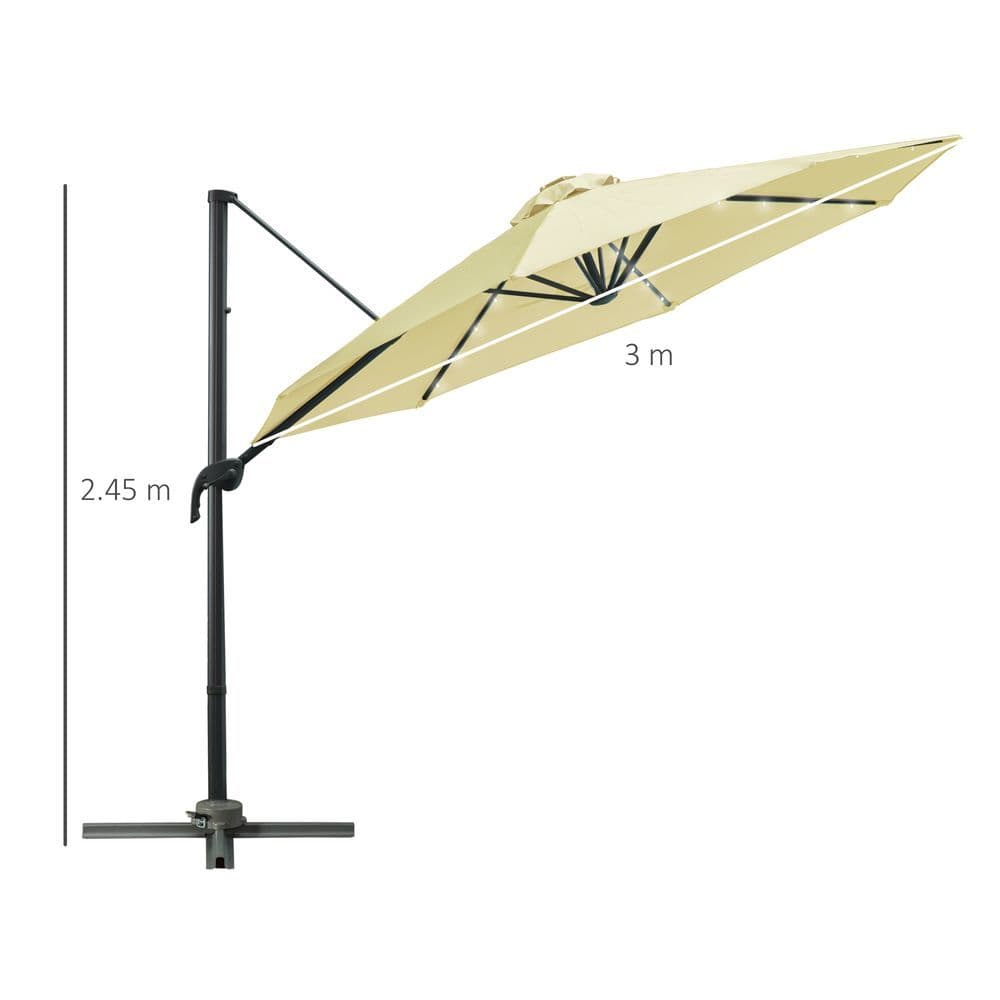 image-3m Cantilever Parasol Patio Umbrella with LED Solar Light Beige