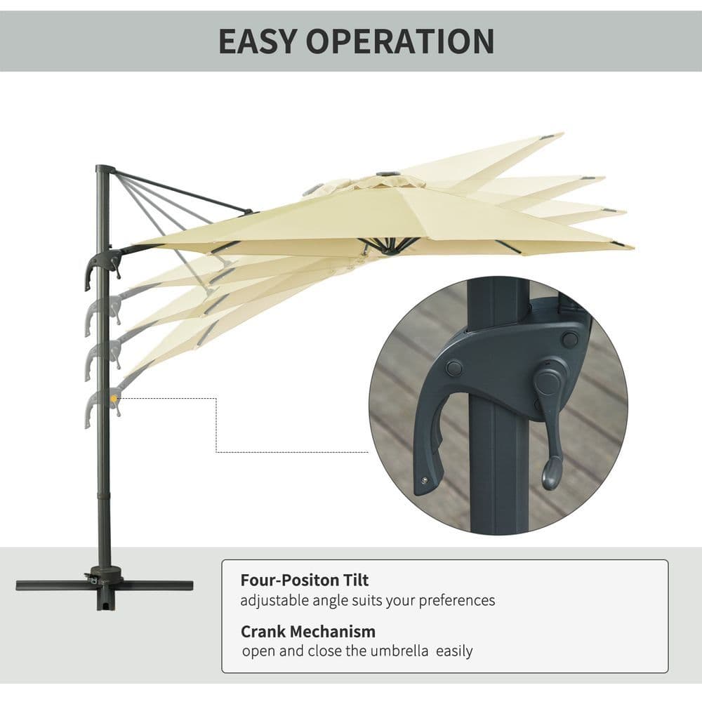 image-3m Cantilever Parasol Patio Umbrella with LED Solar Light Beige