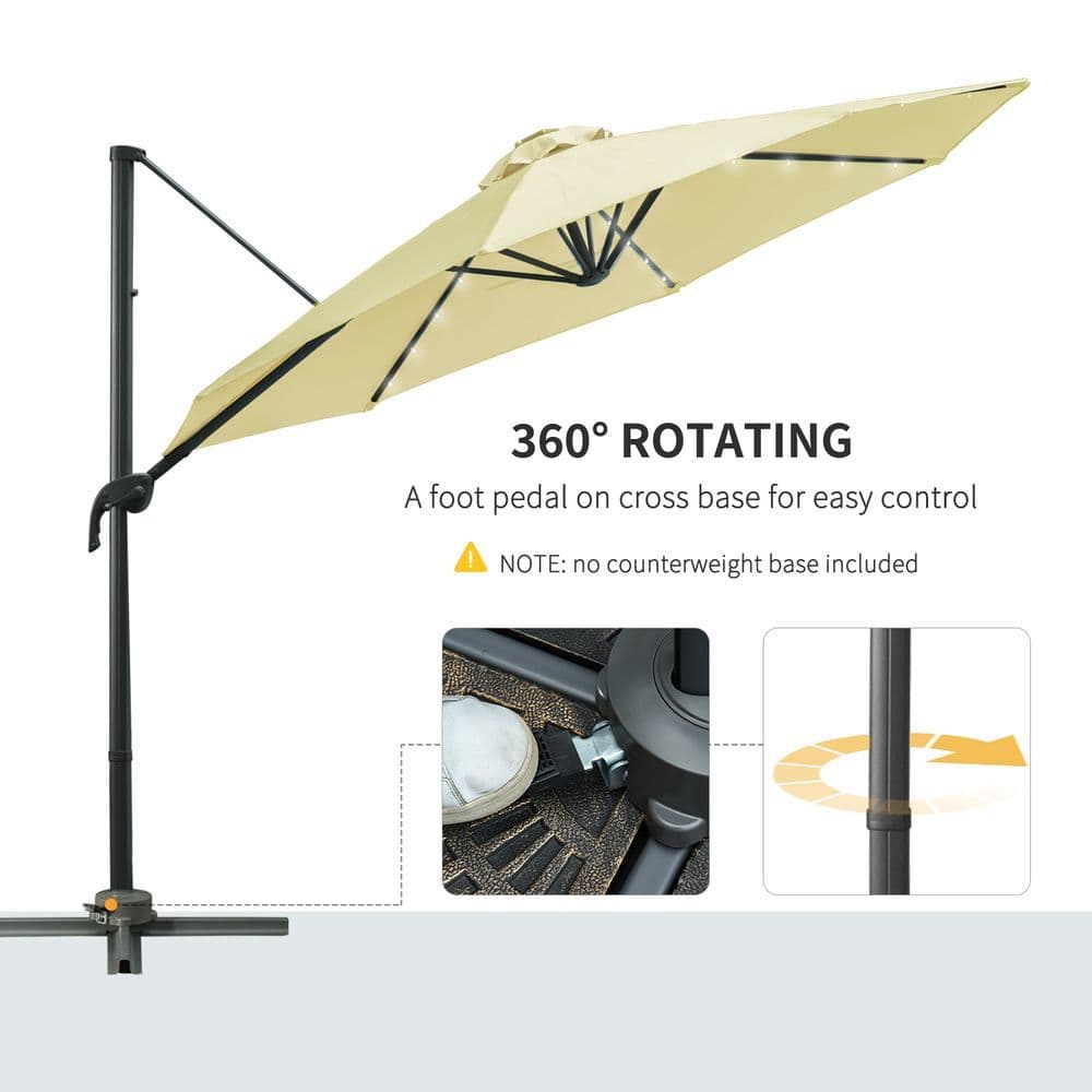 image-3m Cantilever Parasol Patio Umbrella with LED Solar Light Beige