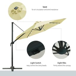 image-3m Cantilever Parasol Patio Umbrella with LED Solar Light Beige