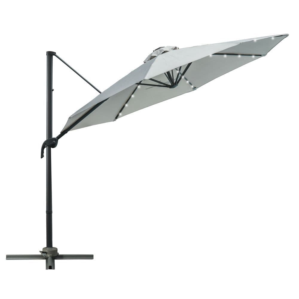 image-3m Cantilever Roma Parasol Patio Sun Umbrella with LED Solar Light, Grey