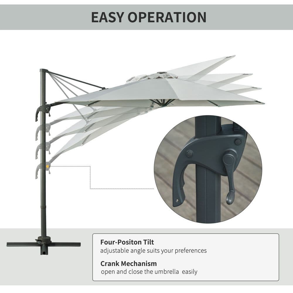 image-3m Cantilever Roma Parasol Patio Sun Umbrella with LED Solar Light, Grey