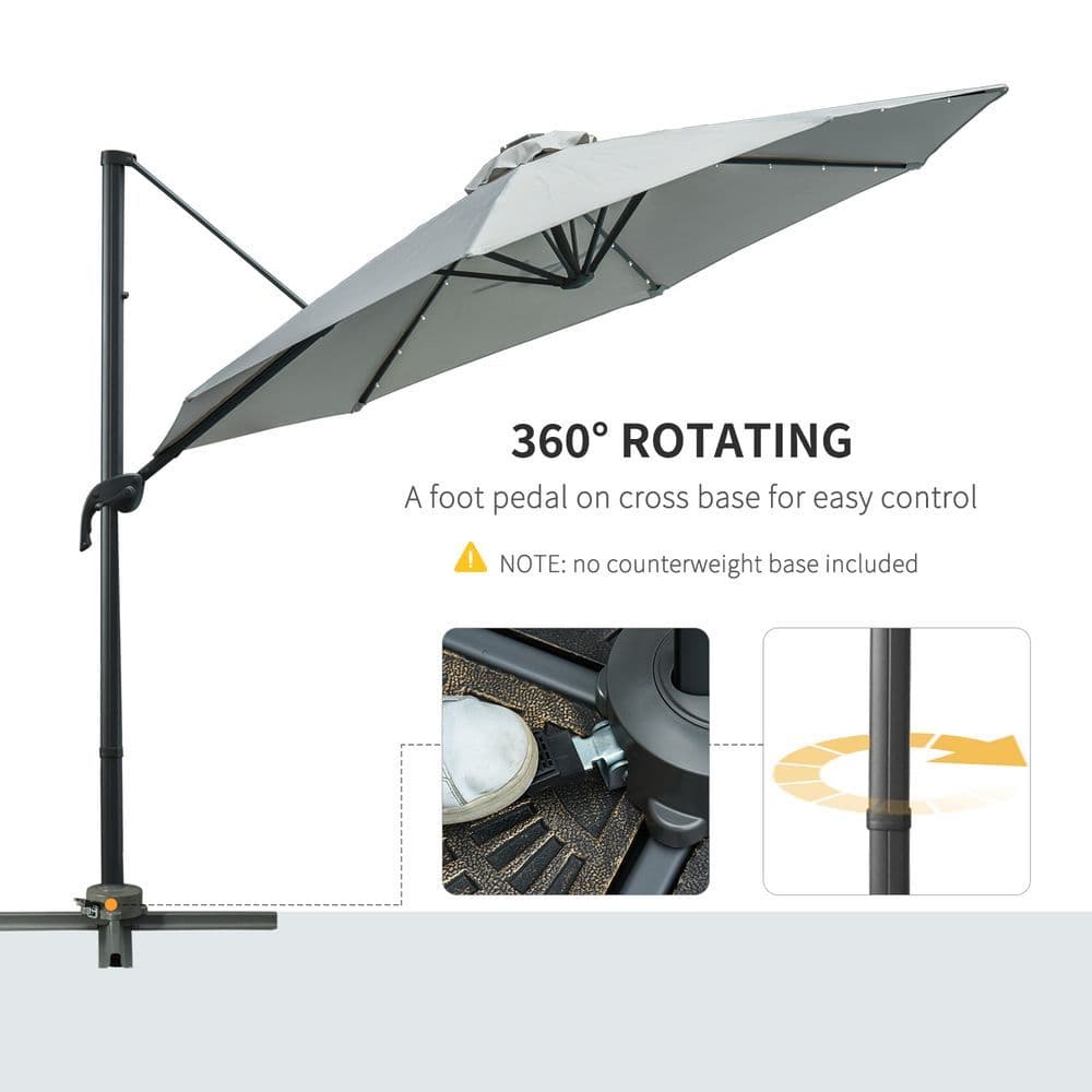 image-3m Cantilever Roma Parasol Patio Sun Umbrella with LED Solar Light, Grey