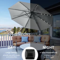 image-3m Cantilever Roma Parasol Patio Sun Umbrella with LED Solar Light, Grey