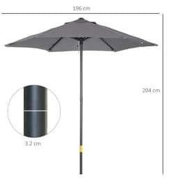 image-1.96m Parasol Patio Umbrella, Dark Grey