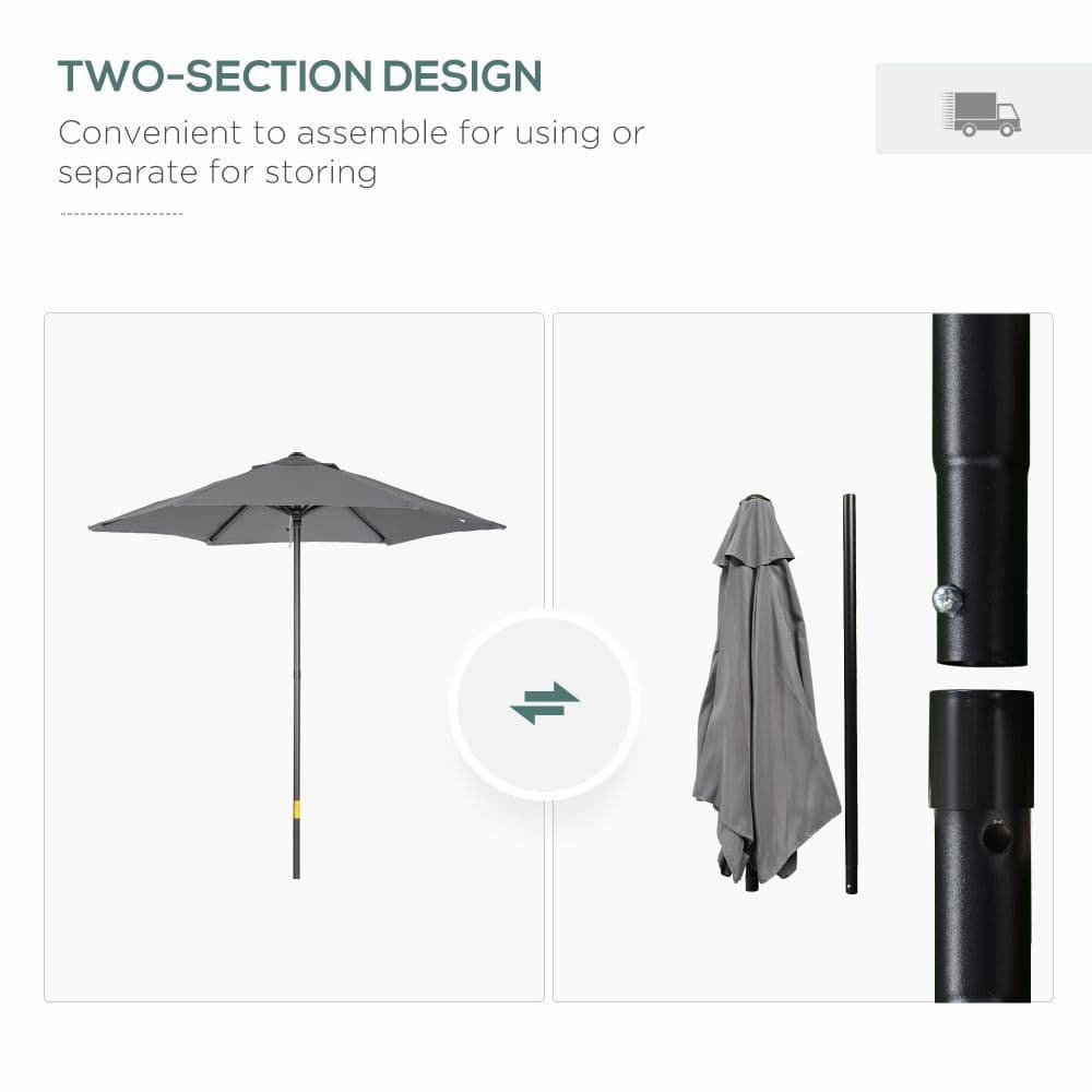 image-1.96m Parasol Patio Umbrella, Dark Grey