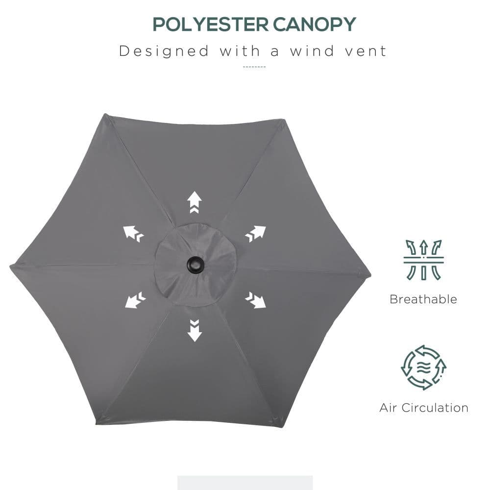 image-1.96m Parasol Patio Umbrella, Dark Grey