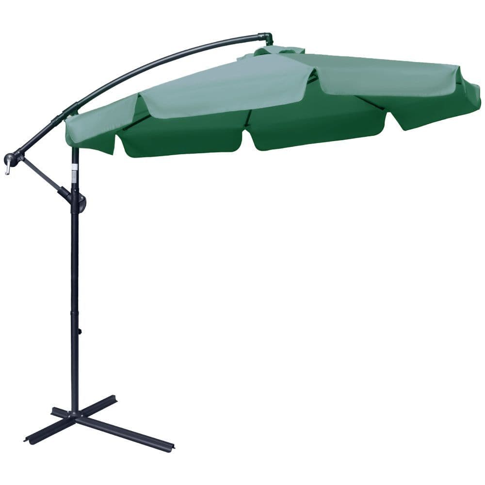 image-2.7m Garden Banana Parasol Cantilever Umbrella with Crank Green