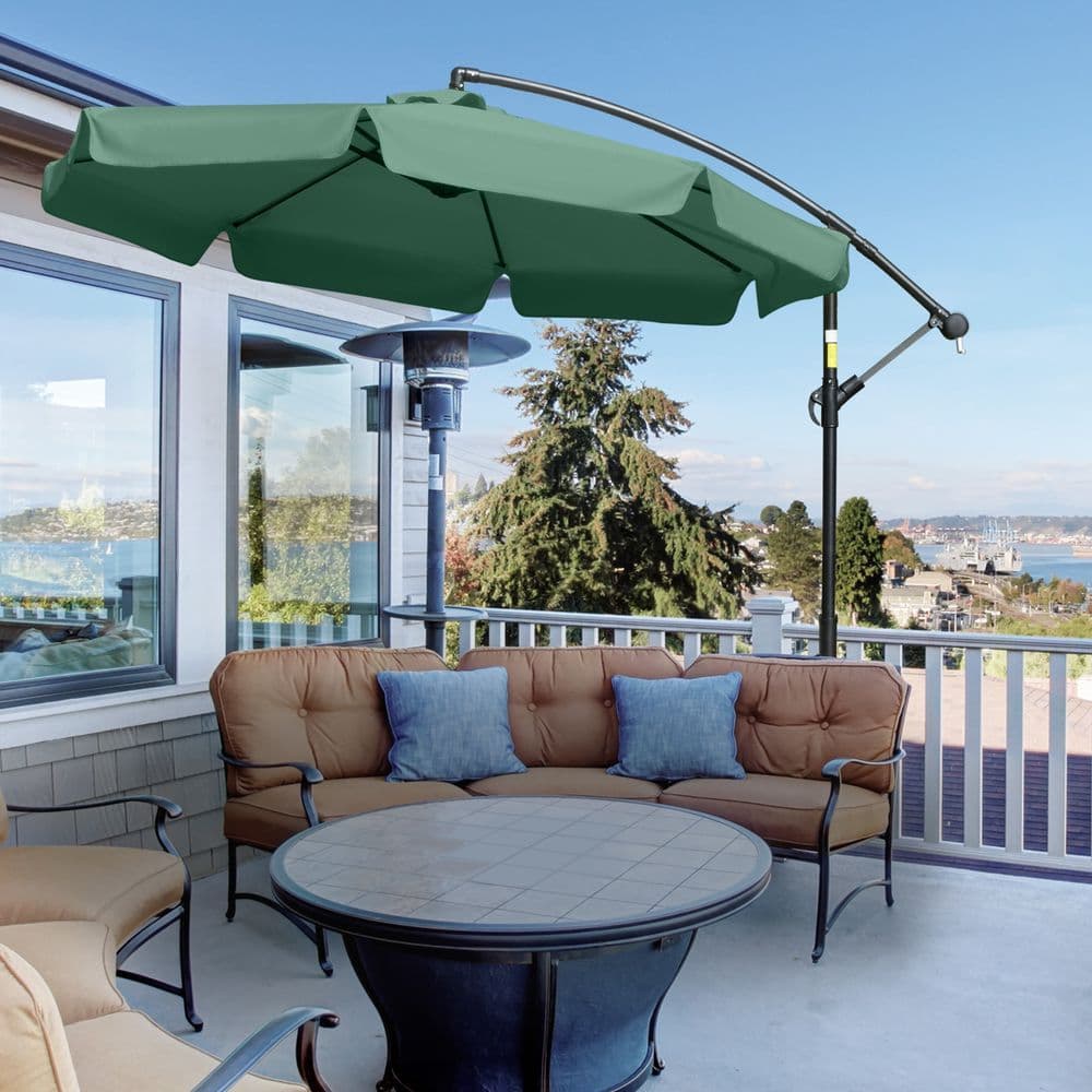 image-2.7m Garden Banana Parasol Cantilever Umbrella with Crank Green