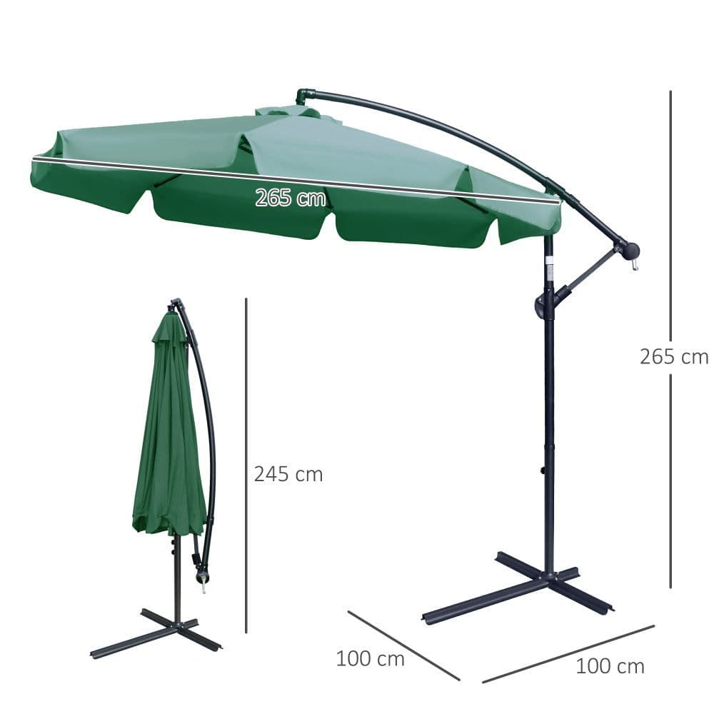 image-2.7m Garden Banana Parasol Cantilever Umbrella with Crank Green