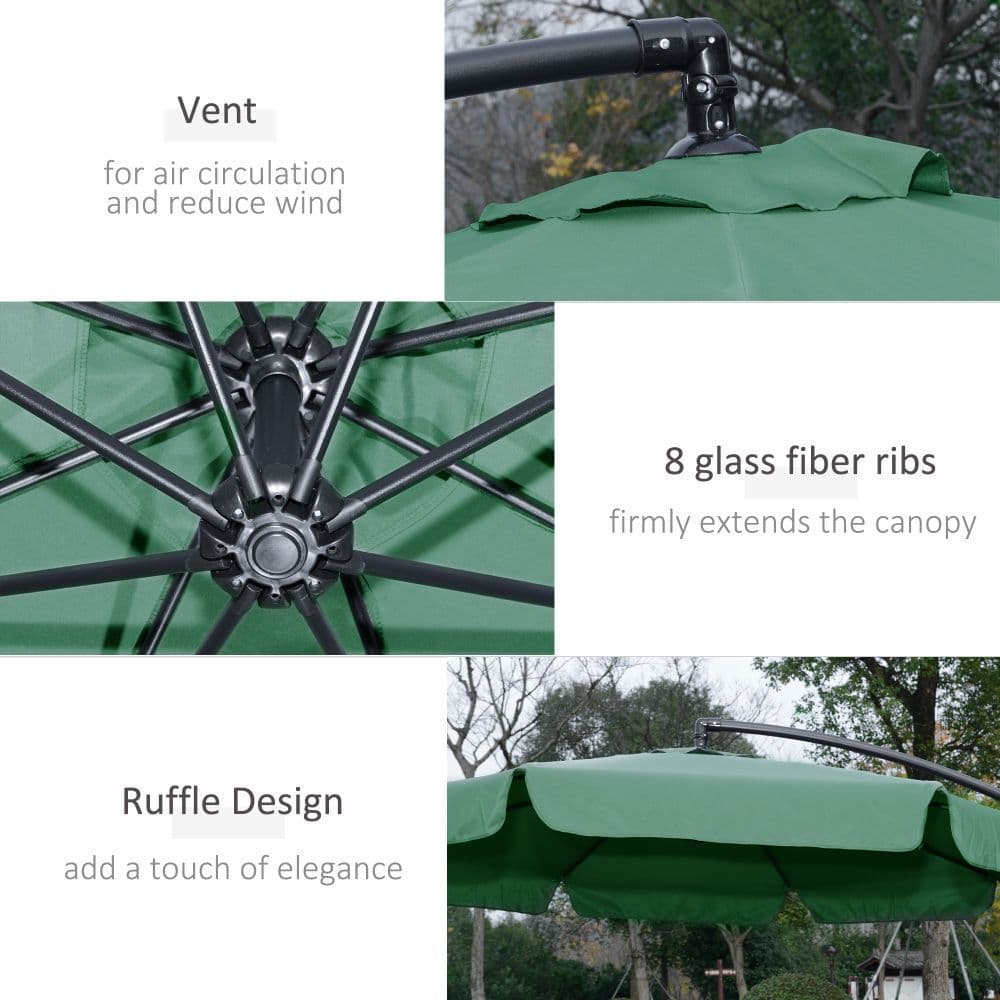 image-2.7m Garden Banana Parasol Cantilever Umbrella with Crank Green