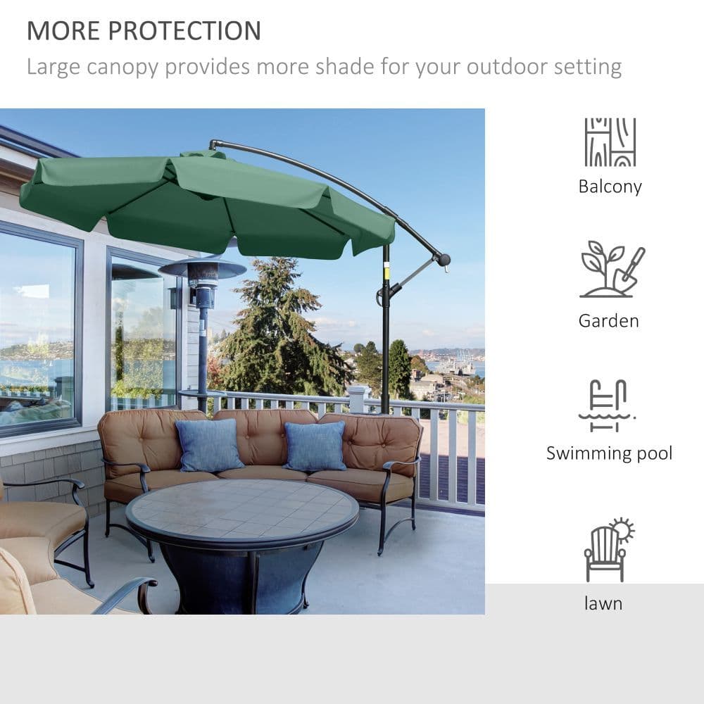 image-2.7m Garden Banana Parasol Cantilever Umbrella with Crank Green