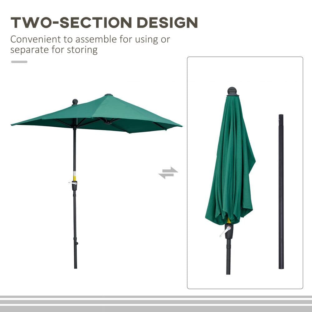 image-2m Half Parasol Market Umbrella Crank Dark Green