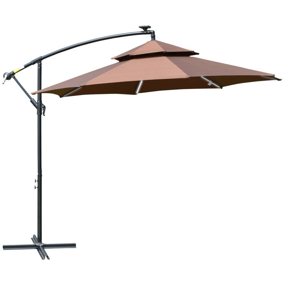 image-3m Cantilever Banana Parasol Double Roof, LED Solar lights, Crank,