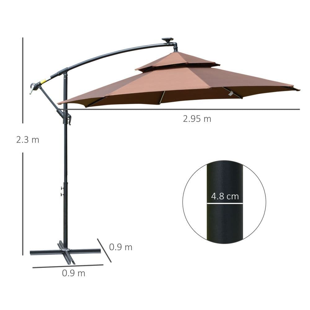 image-3m Cantilever Banana Parasol Double Roof, LED Solar lights, Crank,