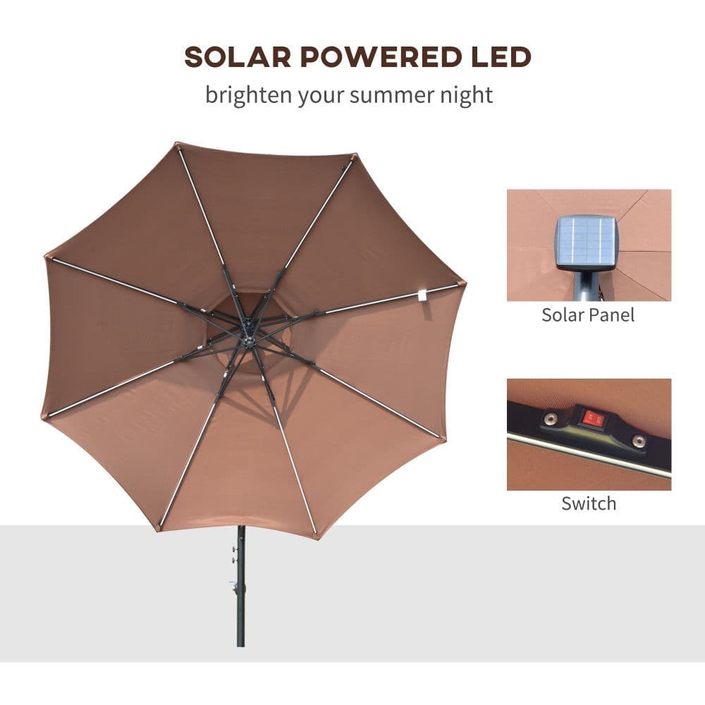 image-3m Cantilever Banana Parasol Double Roof, LED Solar lights, Crank,