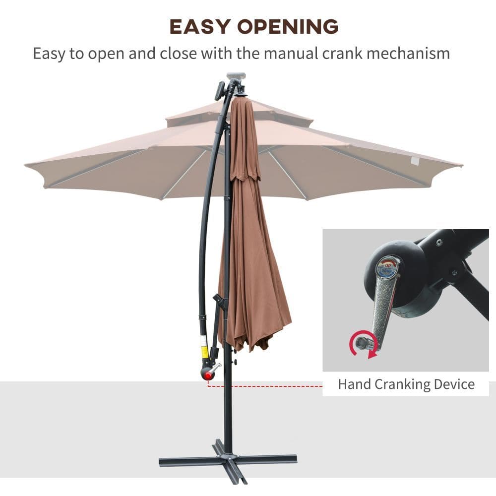 image-3m Cantilever Banana Parasol Double Roof, LED Solar lights, Crank,
