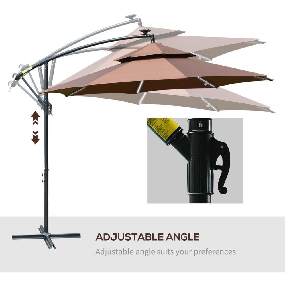 image-3m Cantilever Banana Parasol Double Roof, LED Solar lights, Crank,