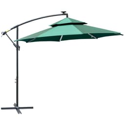 image-3m Cantilever Banana Parasol Double Roof, LED Solar Crank Green
