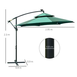 image-3m Cantilever Banana Parasol Double Roof, LED Solar Crank Green