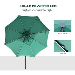 image-3m Cantilever Banana Parasol Double Roof, LED Solar Crank Green