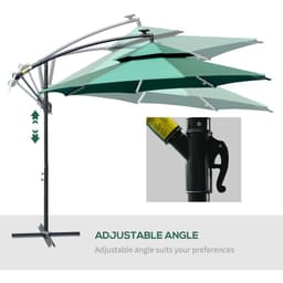 image-3m Cantilever Banana Parasol Double Roof, LED Solar Crank Green