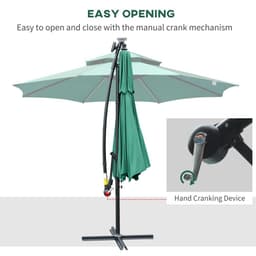 image-3m Cantilever Banana Parasol Double Roof, LED Solar Crank Green