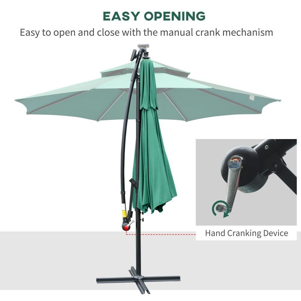 image-3m Cantilever Banana Parasol Double Roof, LED Solar Crank Green