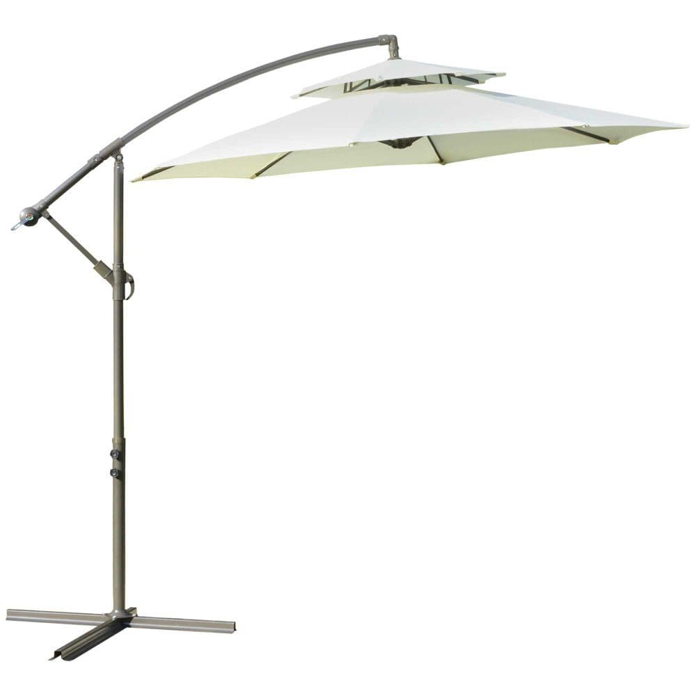 image-2.7m Banana Parasol Cantilever Crank Handle, Double Tier Canopy Beige