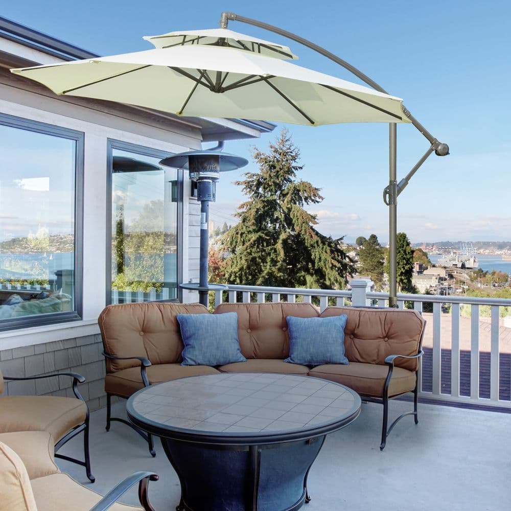 image-2.7m Banana Parasol Cantilever Crank Handle, Double Tier Canopy Beige
