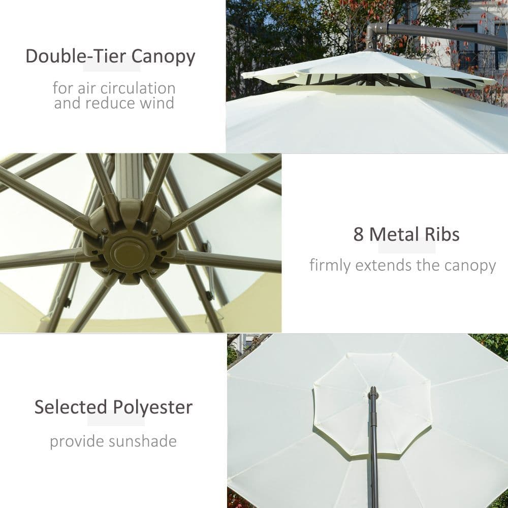 image-2.7m Banana Parasol Cantilever Crank Handle, Double Tier Canopy Beige