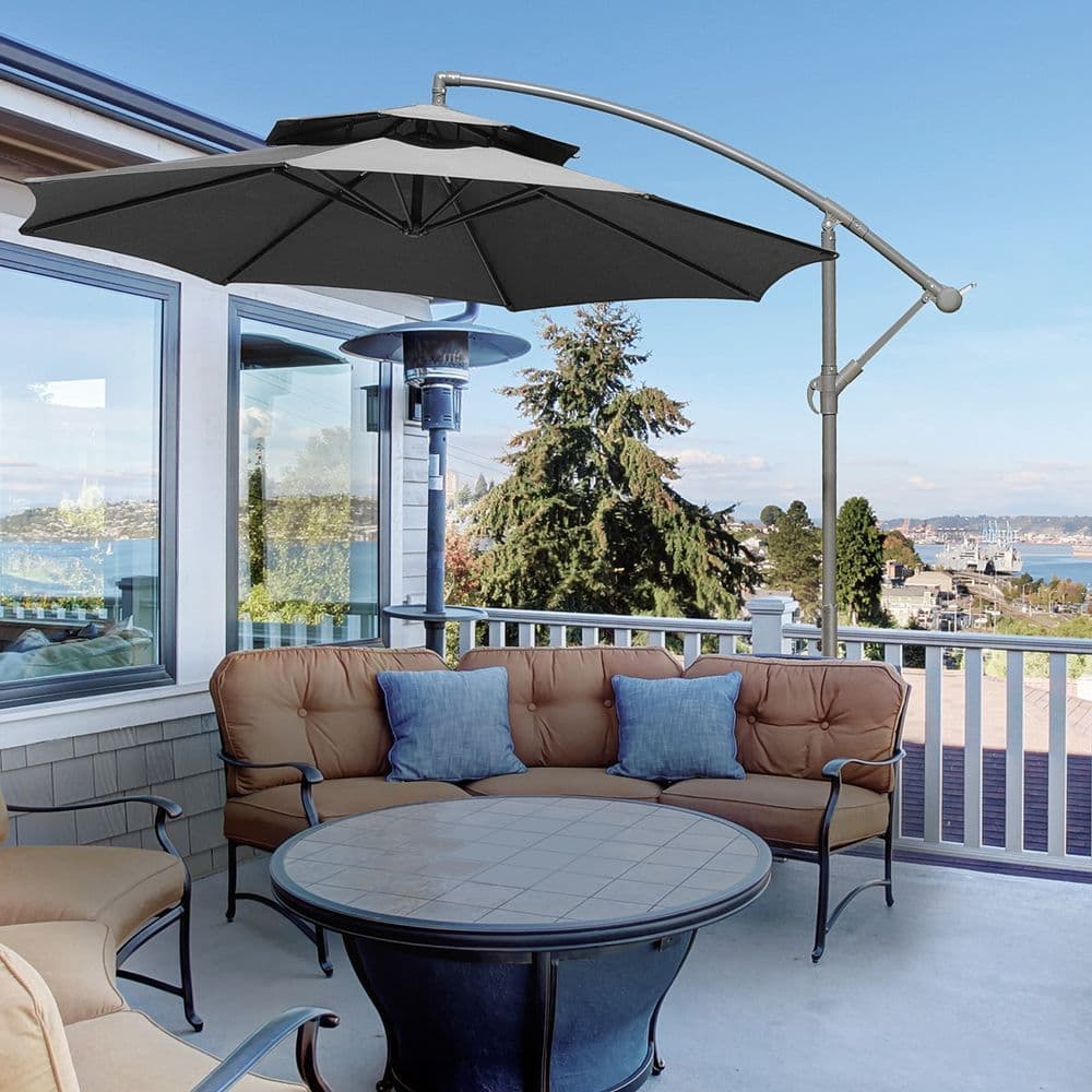 image-2.7m Garden Banana Parasol Cantilever Umbrella Handle, Dark Grey