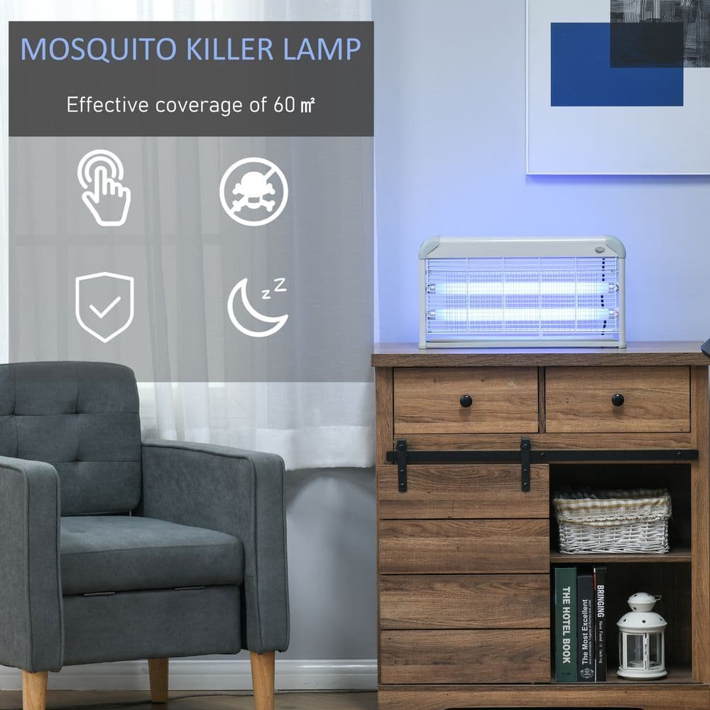 image-Outsunny Mosquito LED Killer Lamp 30 W Wall-mounted Insect Zapper, Steel-Grey