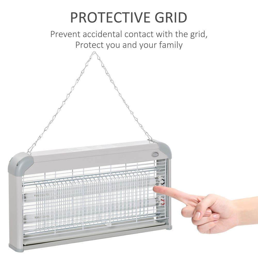 image-Outsunny Mosquito LED Killer Lamp 30 W Wall-mounted Insect Zapper, Steel-Grey