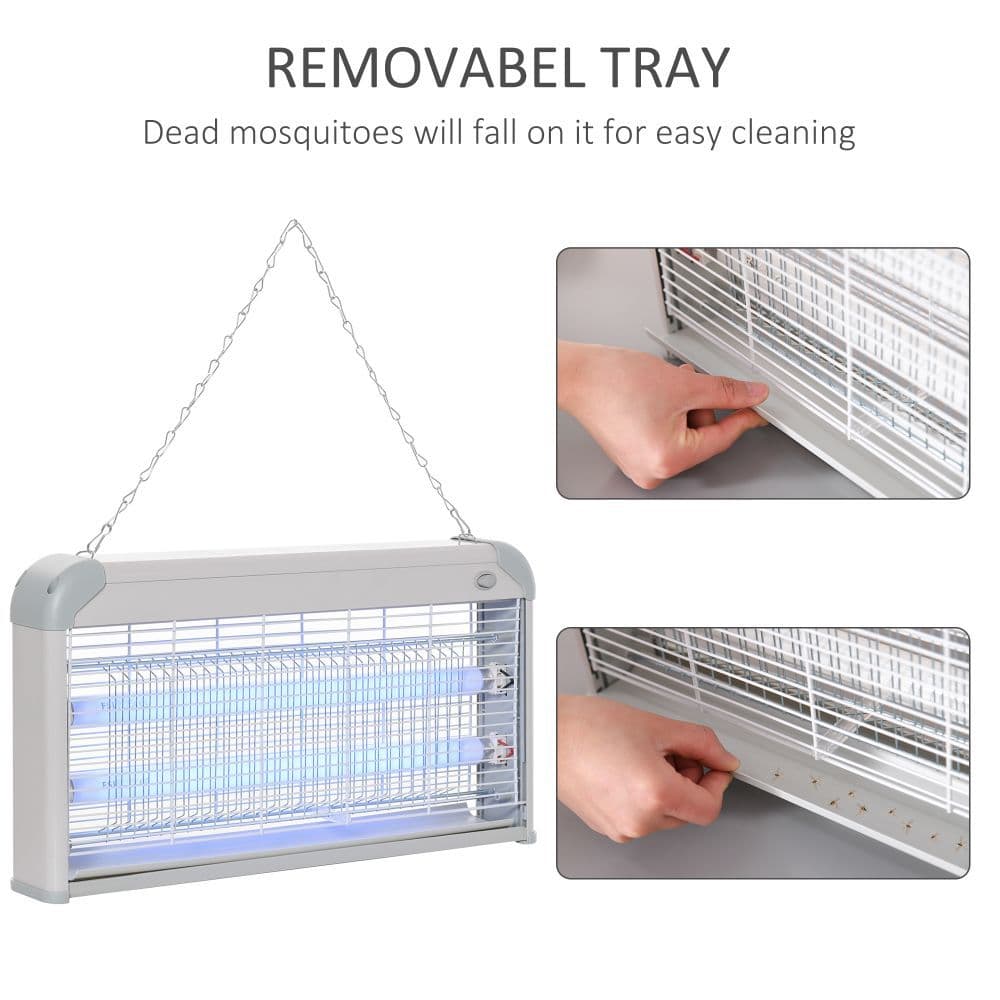 image-Outsunny Mosquito LED Killer Lamp 30 W Wall-mounted Insect Zapper, Steel-Grey