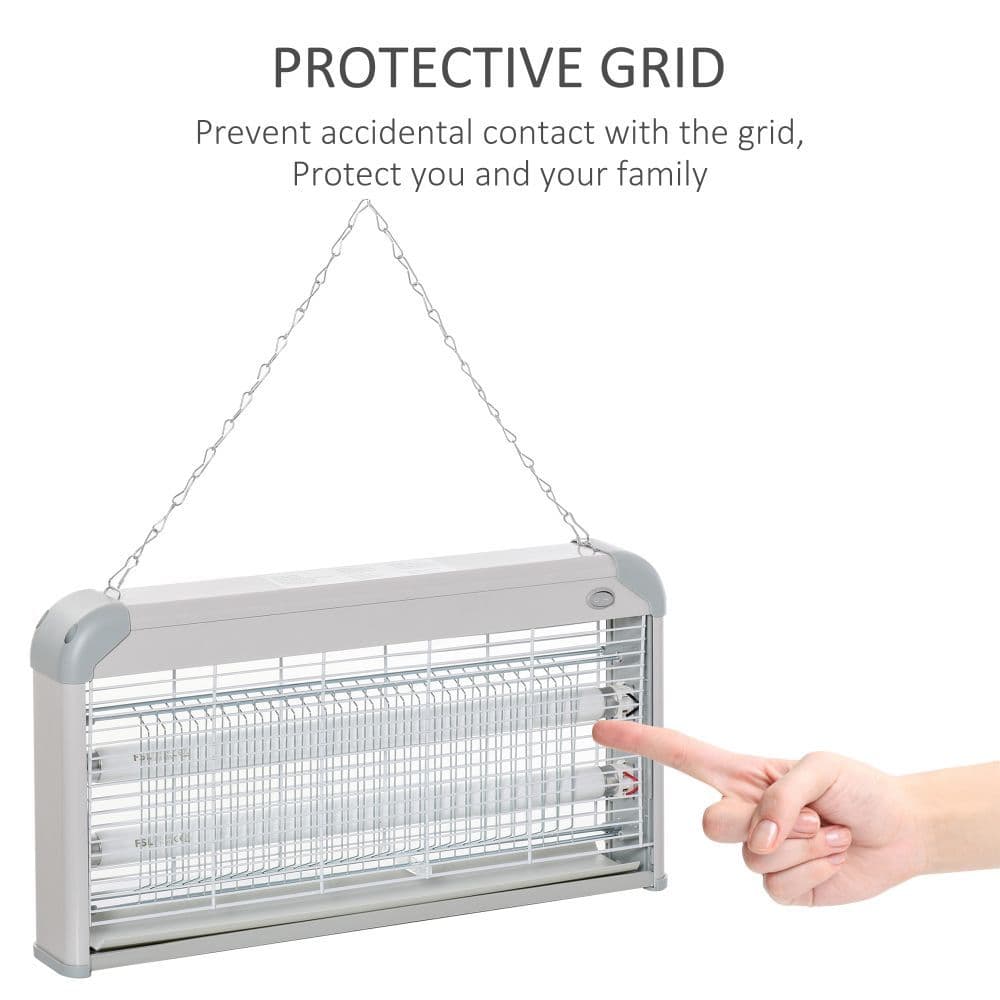 image-Outsunny Mosquito LED Killer Lamp 30 W Wall-mounted Insect Zapper, Steel-Grey