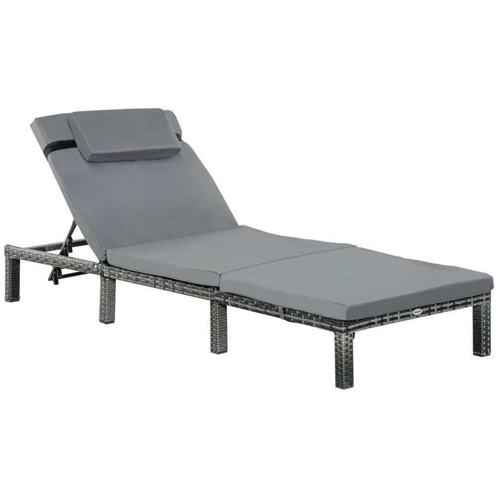 image-Garden Outdoor Rattan Furniture Patio Sun Lounger Recliner , Grey