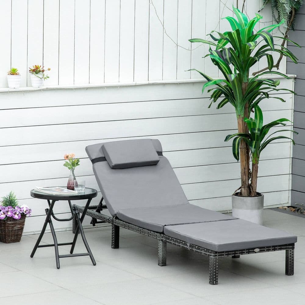 image-Garden Outdoor Rattan Furniture Patio Sun Lounger Recliner , Grey