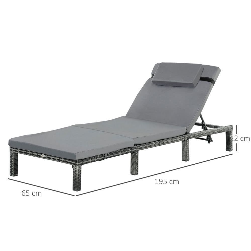 image-Garden Outdoor Rattan Furniture Patio Sun Lounger Recliner , Grey
