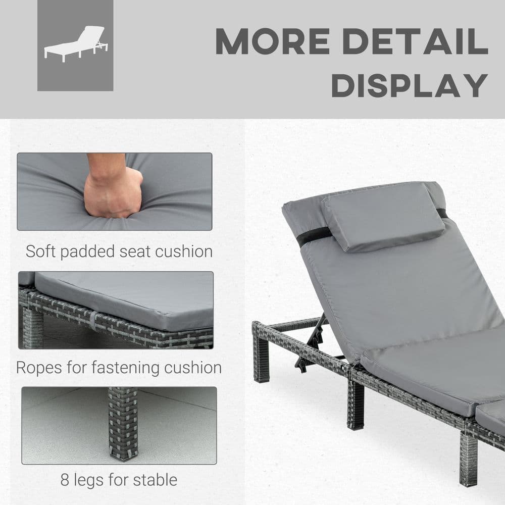 image-Garden Outdoor Rattan Furniture Patio Sun Lounger Recliner , Grey