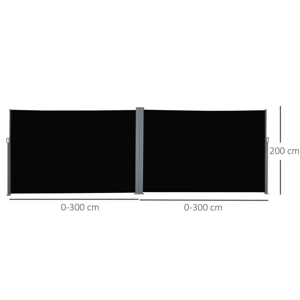 image-6 x 2m Retractable Sun Side Awning Screen Black