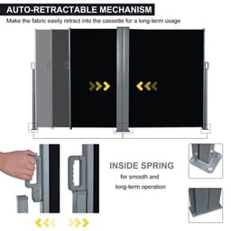 image-6 x 2m Retractable Sun Side Awning Screen Black
