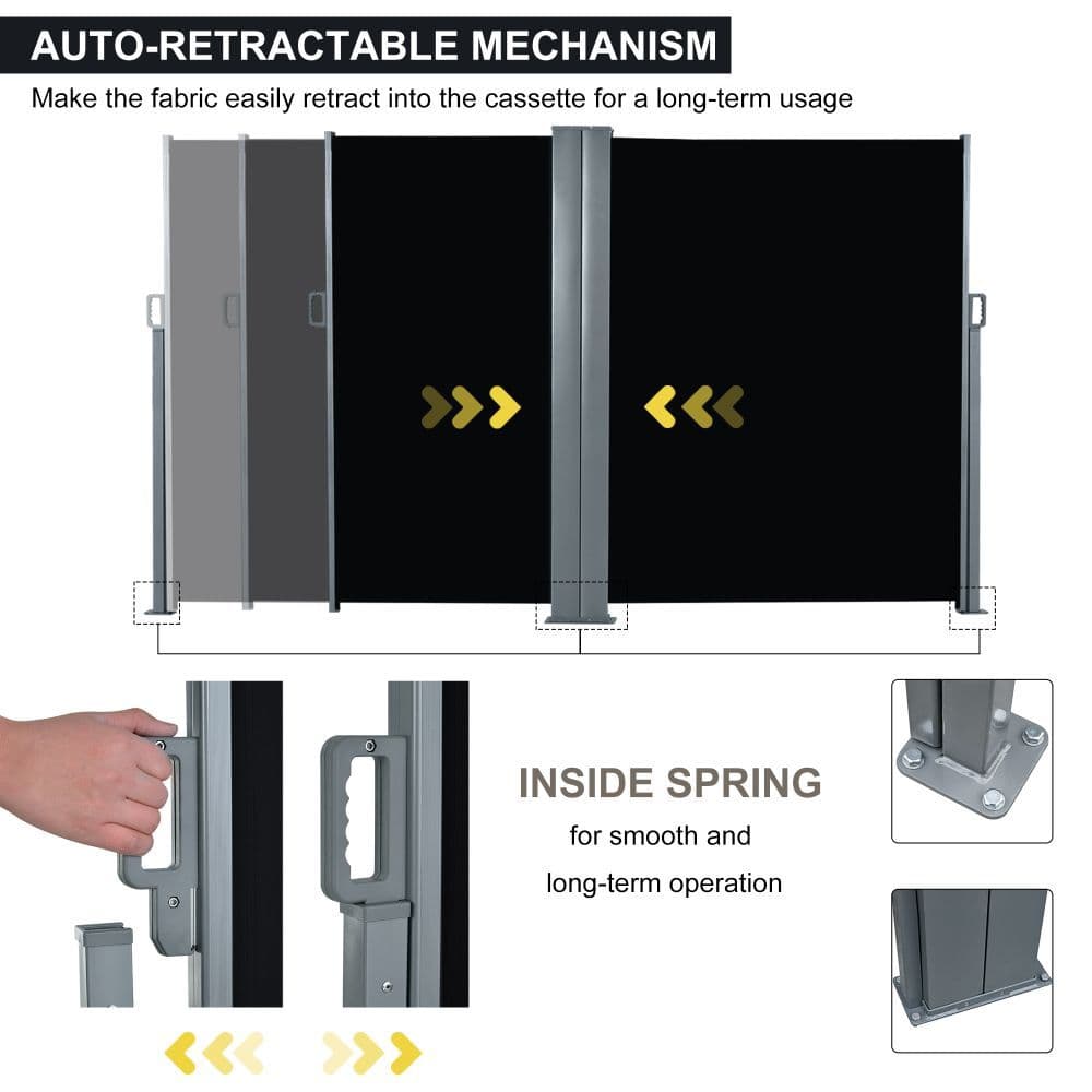 image-6 x 2m Retractable Sun Side Awning Screen Black
