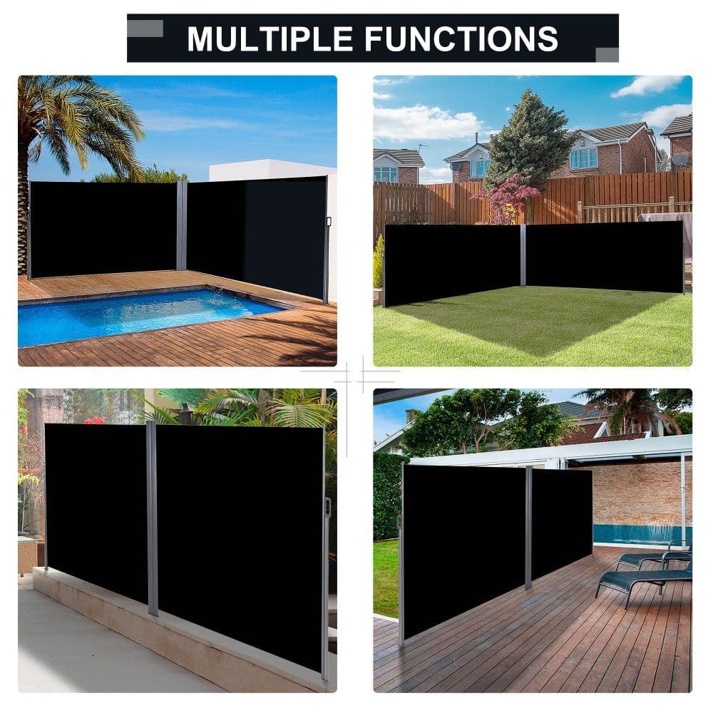 image-6 x 2m Retractable Sun Side Awning Screen Black