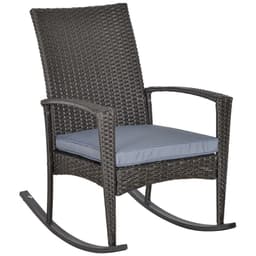image-Outsunny PE Rattan Outdoor Garden Rocking Chair w/ Cushion Grey
