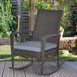 image-Outsunny PE Rattan Outdoor Garden Rocking Chair w/ Cushion Grey