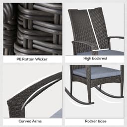 image-Outsunny PE Rattan Outdoor Garden Rocking Chair w/ Cushion Grey
