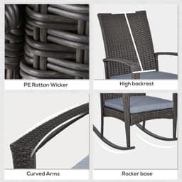 image-Outsunny PE Rattan Outdoor Garden Rocking Chair w/ Cushion Grey