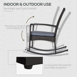 image-Outsunny PE Rattan Outdoor Garden Rocking Chair w/ Cushion Grey